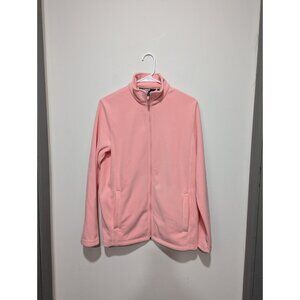 Lands End Womens Fleece Full Zip Jacket Pockets Soft Pink M MEDIUM